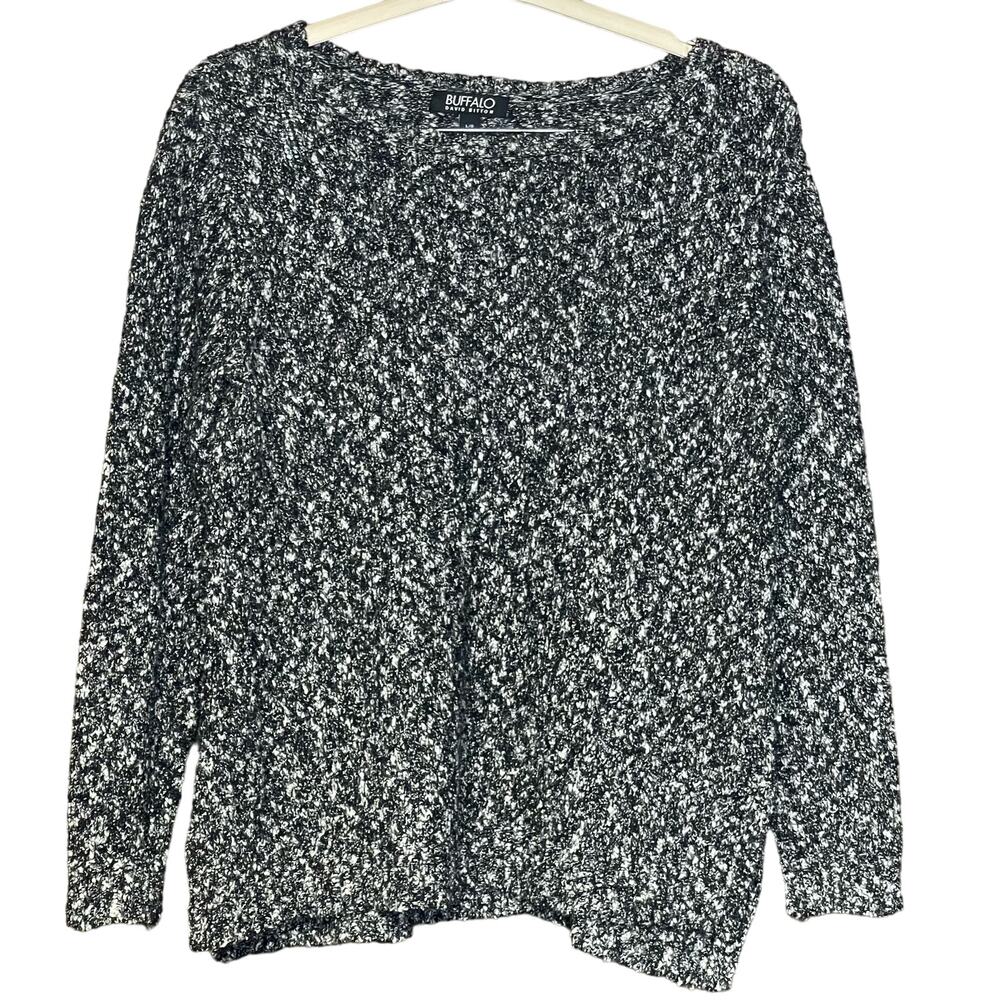 David Bitton BUFFALO wool blend sweater black white lightweight women’s size L